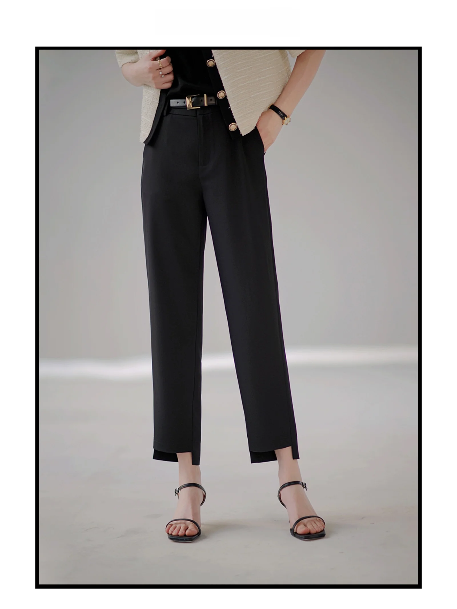 

Zhaodaxi High Waist Commuter Casual Nine Point Pants Women's Autumn New Sle Slimming Trousers Faionable Polyester Fiber