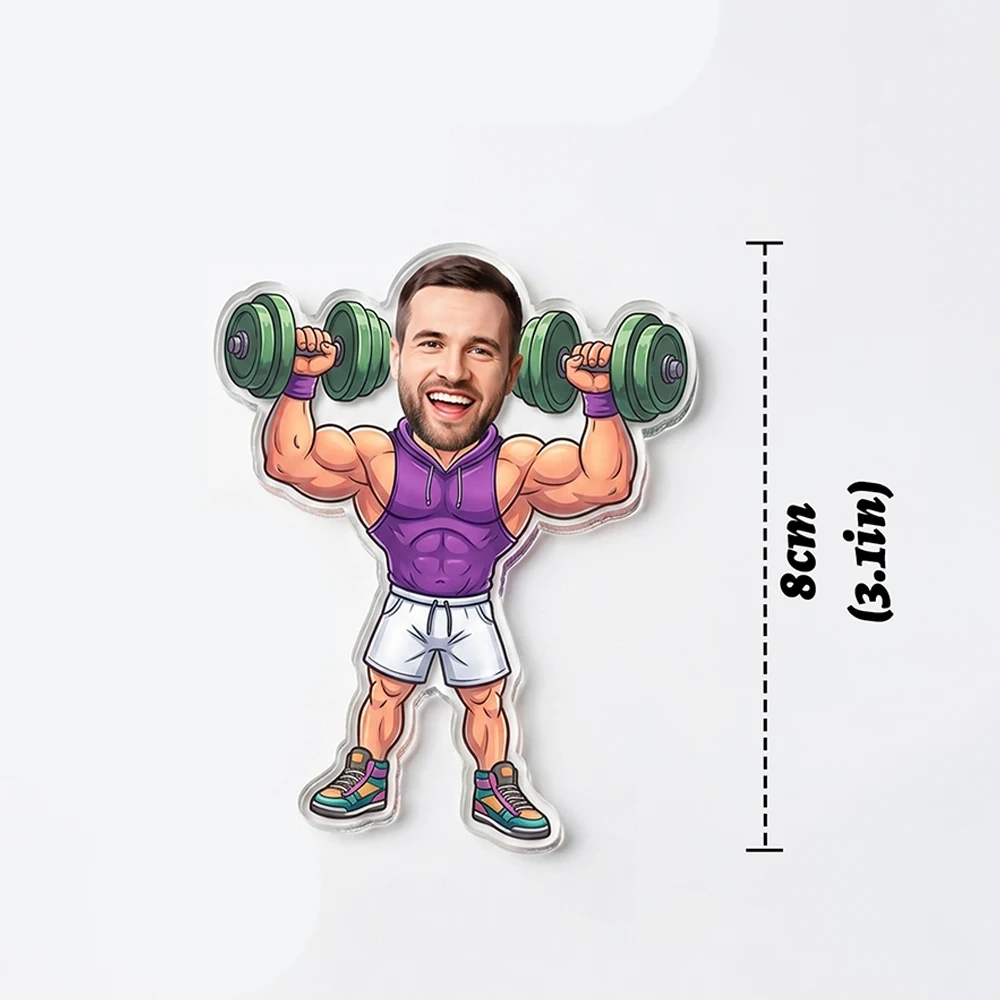 Personalized Custom Photo Bodybuilder Fridge Magnet,Cartoon Figure Acrylic Refrigerator Sticker, Novelty Home Decoration Present