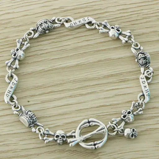 

S925 Sterling Silver Crown Skeleton Personalized Bracelet Fashion Trendy Ornament Made of Old Thai Silver Korean Silver Handpiec