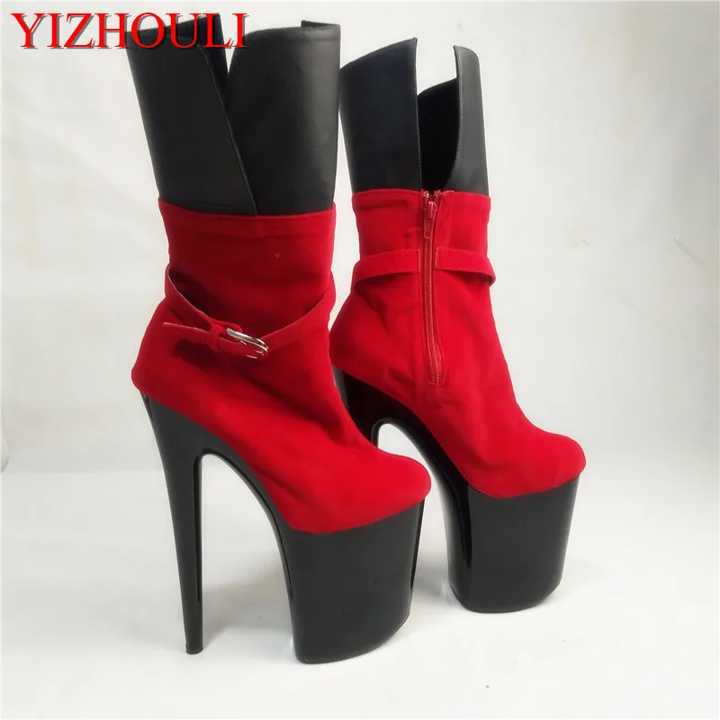 classics round toe platform boots sexy 20cm ultra high thin heels boots plus size women boots 8 inch ankle dance shoes