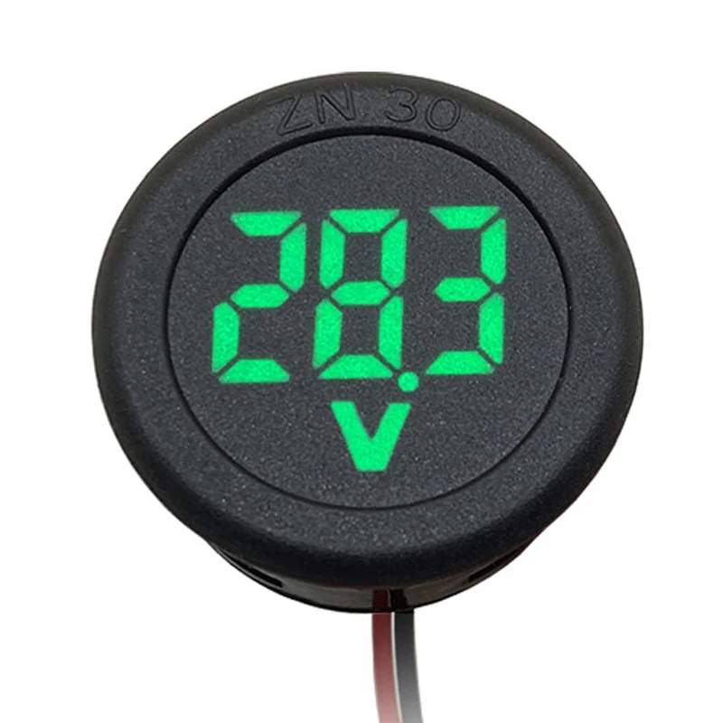 3 Color DC 4-100V Round LED Digital Display Two-wire Voltmeter Car DC Digital Voltage Current Meter Volt Detector Tester Monitor