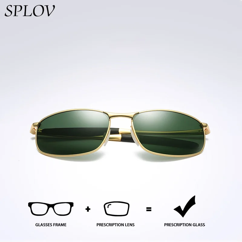 SPLOV Men's Retro Prescription Sunglasses, Professionally Customized Polarized Progressive Blue Light Blocking Lenses
