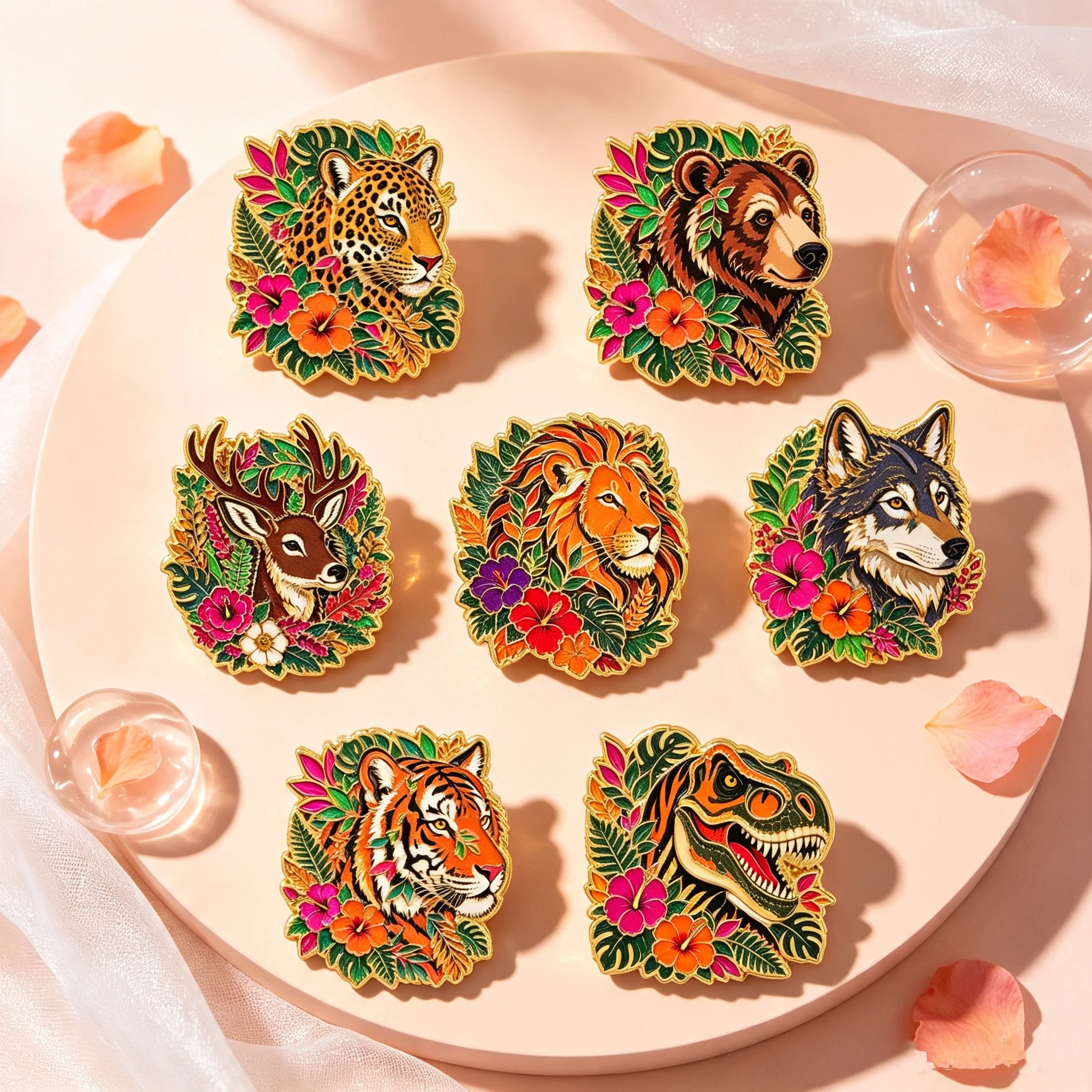 8pcs Jungle Wild Animal Enamel Pin Set Cool Tiger Dinosaur Brooches Woman Men Backpack Accessories Bags Badge Lapel Jewelry Gift view 4