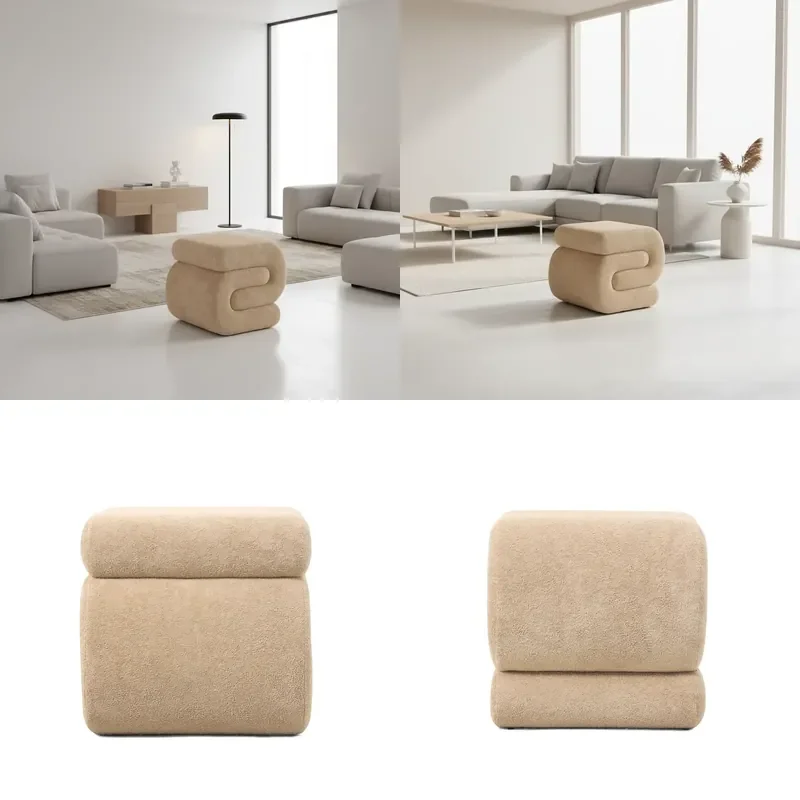 European Modern Design Fabric Ottoman Stool with S-Shape Tufted for Home Living Room Eco-Friendly Handmade Footstool