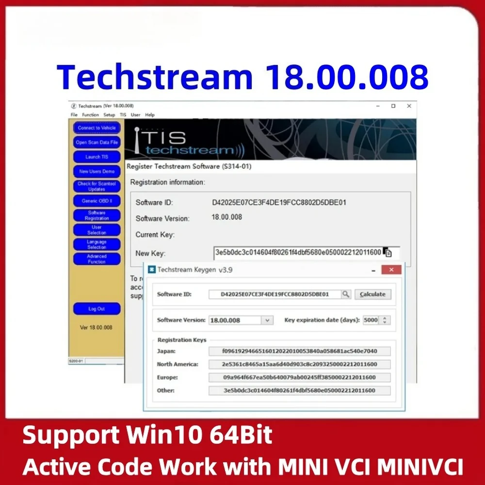 For TOYOTA TIS Techstream 18.00.008 Software Link and Active Code Work with MINI VCI MINIVCI Newest Version