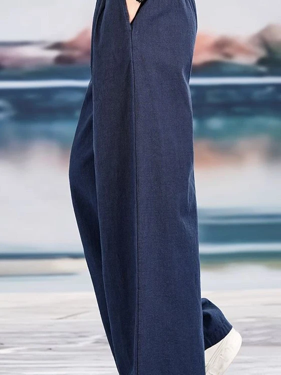 Fashionable Cotton Linen Wide Leg Pants Women's Spring Summer Casual High Waist Straight Cut Loose Vintage Draping Pants
