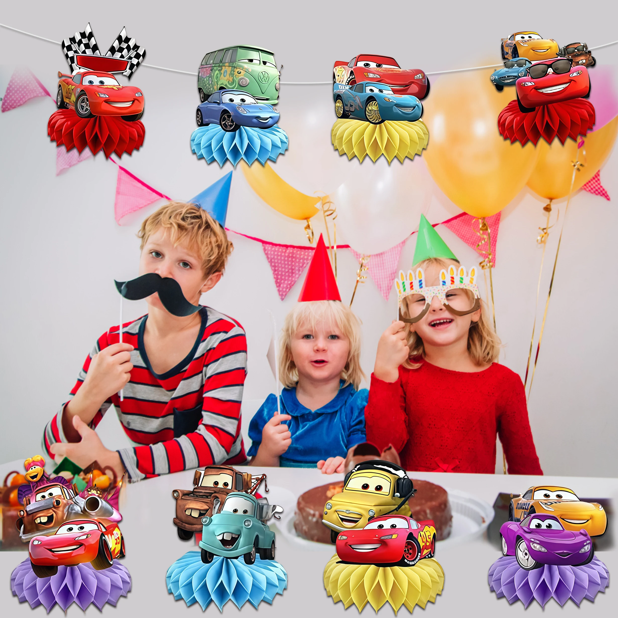 자동차 라이트닝 허니콤 센터피스, 8개 레이싱카 테마 - Lighting Mcqueen Decor 리뷰 및 가격