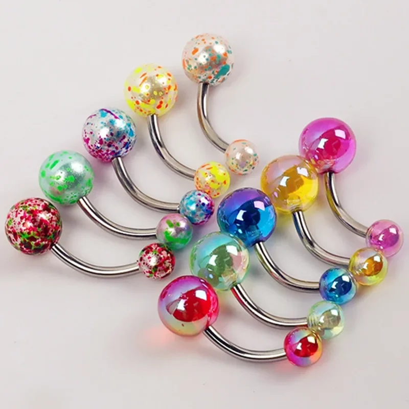 5PCS Shiny Acrrlic Belly Barbell Piercing Bulk Rainbow Spot Belly Button Rings Pack Cute Belly Bar Set Piercing Nombril Lote