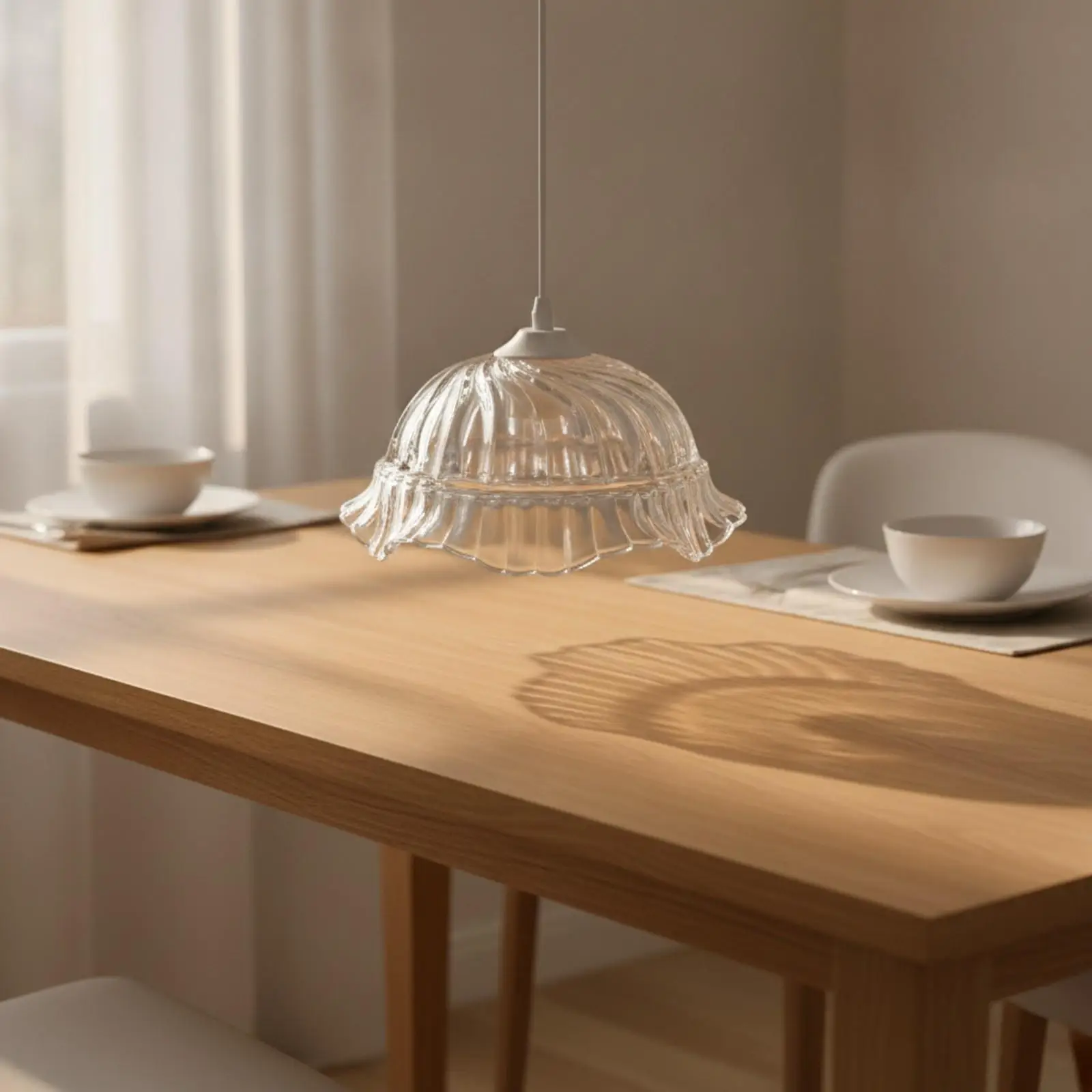 Glass Pendant Lamp Shade with Spiral Grooves Flared Rim for Single Light Fixture Replacement Dining Room Kitchen Counter Decor