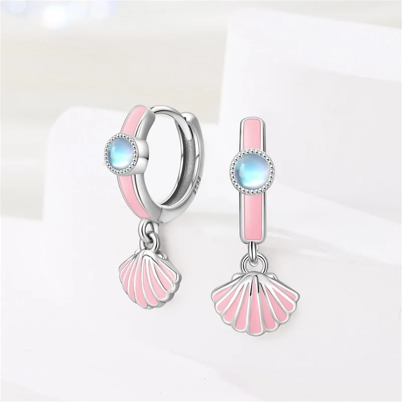 Hot Sales 925 Sterling Silver Pink Shell Hoop Earrings Sparkling Zircon Earrings For Women Fine Birthday Anniversary Jewelry