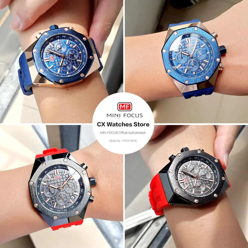 MINI FOCUS Watches Men Blue Silicone Strap Sport Watch Waterproof Luminous Chronograph Quartz Wristwatch часы мужские reloj 0417