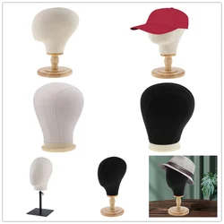 Canvas Mannequin Wig Manikin Hats Caps Display Canvas Cork Block Mannequin Head Model + Detachable Wood Stand Hair Styling Tool