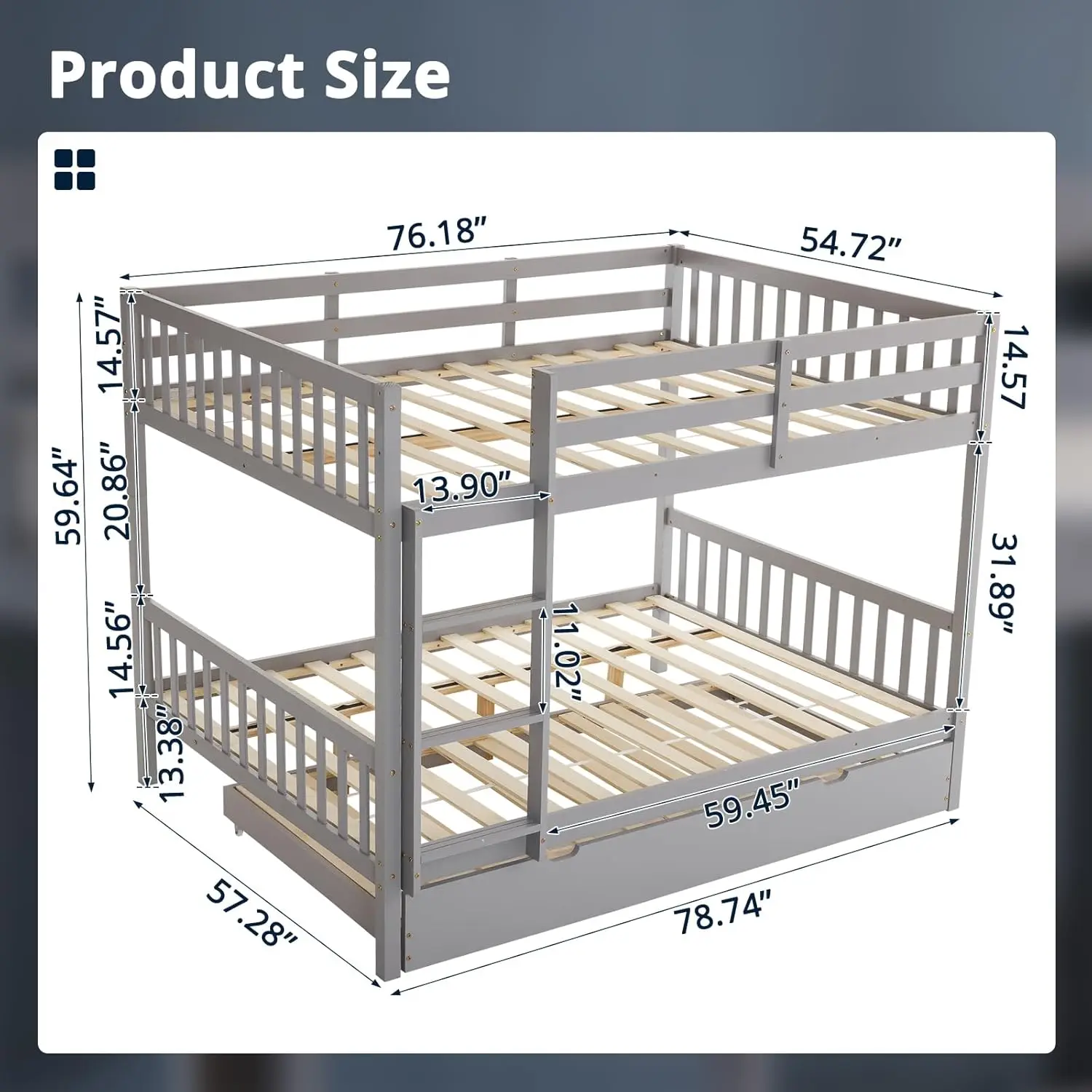 Karl Home Wooden Full Bunk Bed,Over Pull-Out Bed With Trundle,Detachable Bunk Frame With Ladder And Guardrail, Space Saving