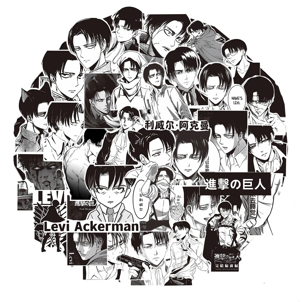 10/30/65pcs Black and White Attack on Titan Levi Ackerman Stickers Cool Cartoon Decals Diary Laptop Helmet Classic Anime Sticker