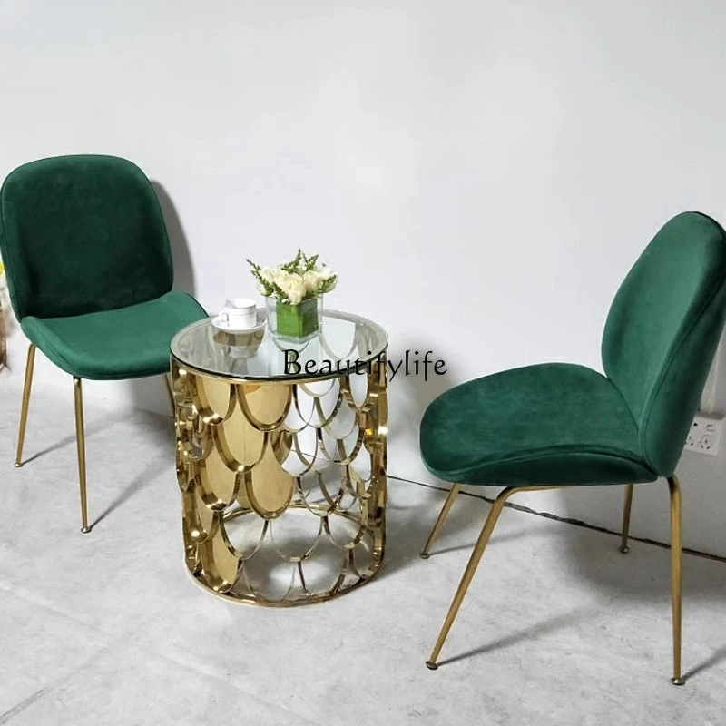 أريكة شمالية فاخرة خفيفة على شكل سمكة طاولة قهوة صغيرة بسيطة من الفولاذ المقاوم للصدأ لغرفة المعيشة مصممة للهاتف المحمول طاولة مستديرة صغيرة #5