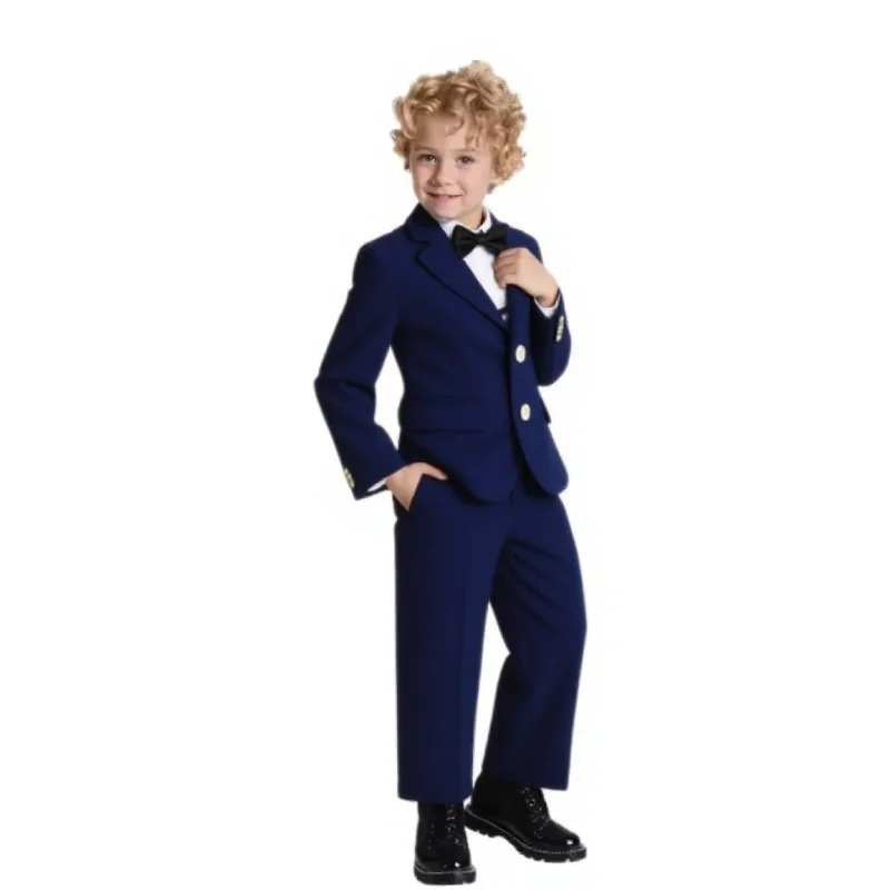Kids 4Pieces Cerenmony Suit Set With Jacket Vest Pants Bowite Flower Boys Wedding Dress Children Birthday Photography Outfit