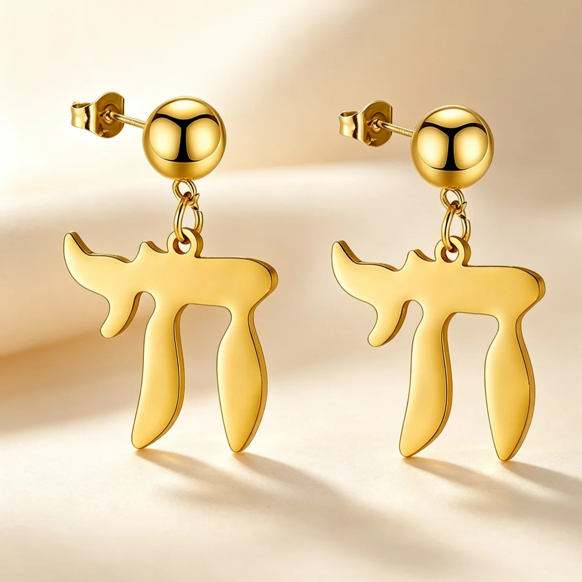 Lemegeton Chai Hebrew Symbol Dangle Stud Earrings Stainless Steel Jewish Judaica Drop Earrings Fashion Jewelry for Women