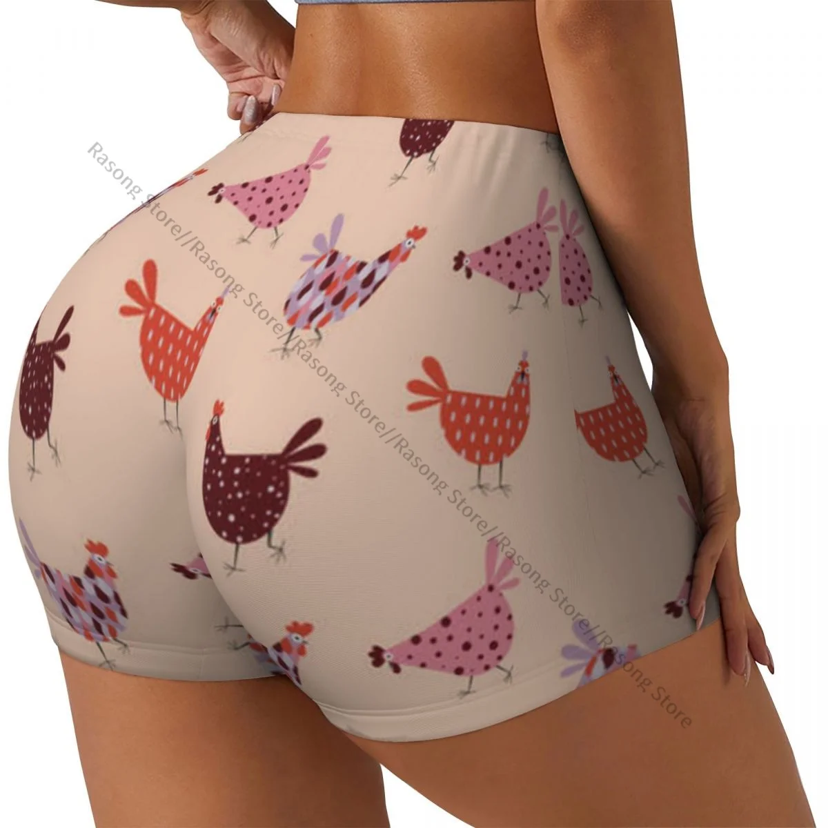 Calções de yoga femininos desenhos animados engraçados frango e galinhas padrão scrunch booty levantamento de bunda conforto fitness ginásio