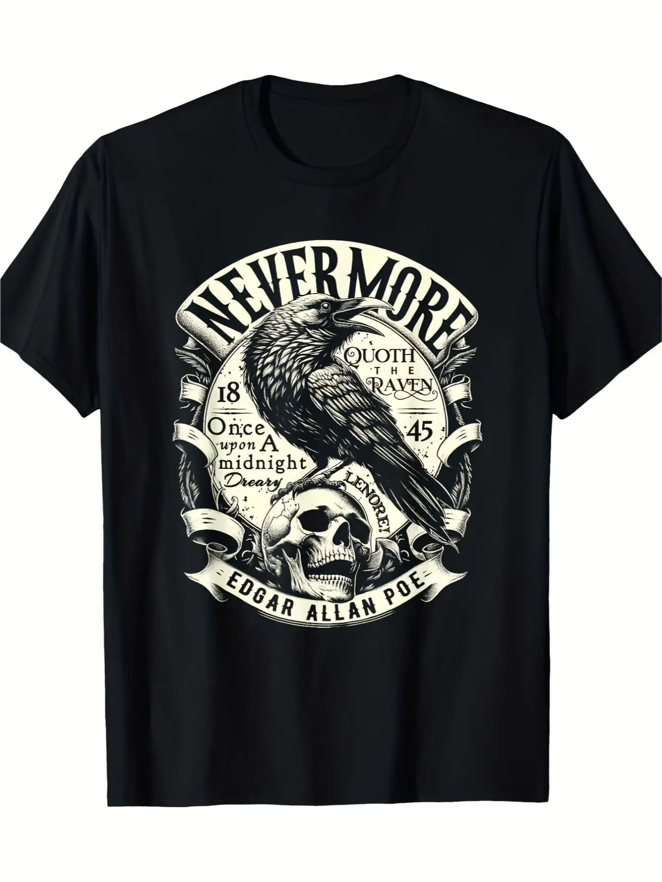 Unisex Edgar Allan Poe'S The Crying Man Raven Design T-Shirt in Gothic Style, Vintage Literature Top, Featuring Edgar Allan Poe And Raven Pattern,  Casual Attire, Unisex 2026 Black T-Shirt