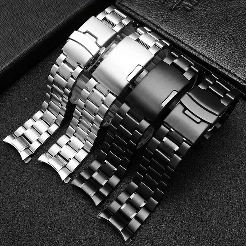 For Seiko Timex Citizen Casio Curved End Stainless Steel Strap Men 20mm 22mm High Quality Metal Watchband Watch Chain Bracelet