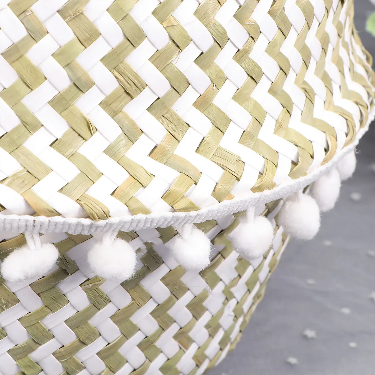 

Foldable Storage Basket for Laundry and Clothes Organizing - Large Straw Dirty Clothing Bin for Bedroom Living Room Use White