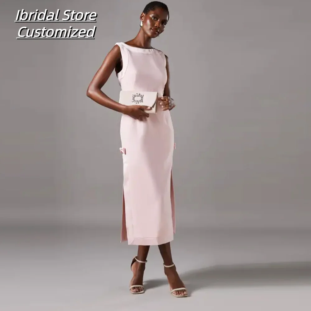 

Женские вечерние платья по индивидуальному заказу с розовым бантом и открытой спиной, элегантные платья для выпускного вечера без рукавов, вечернее платье с трубой