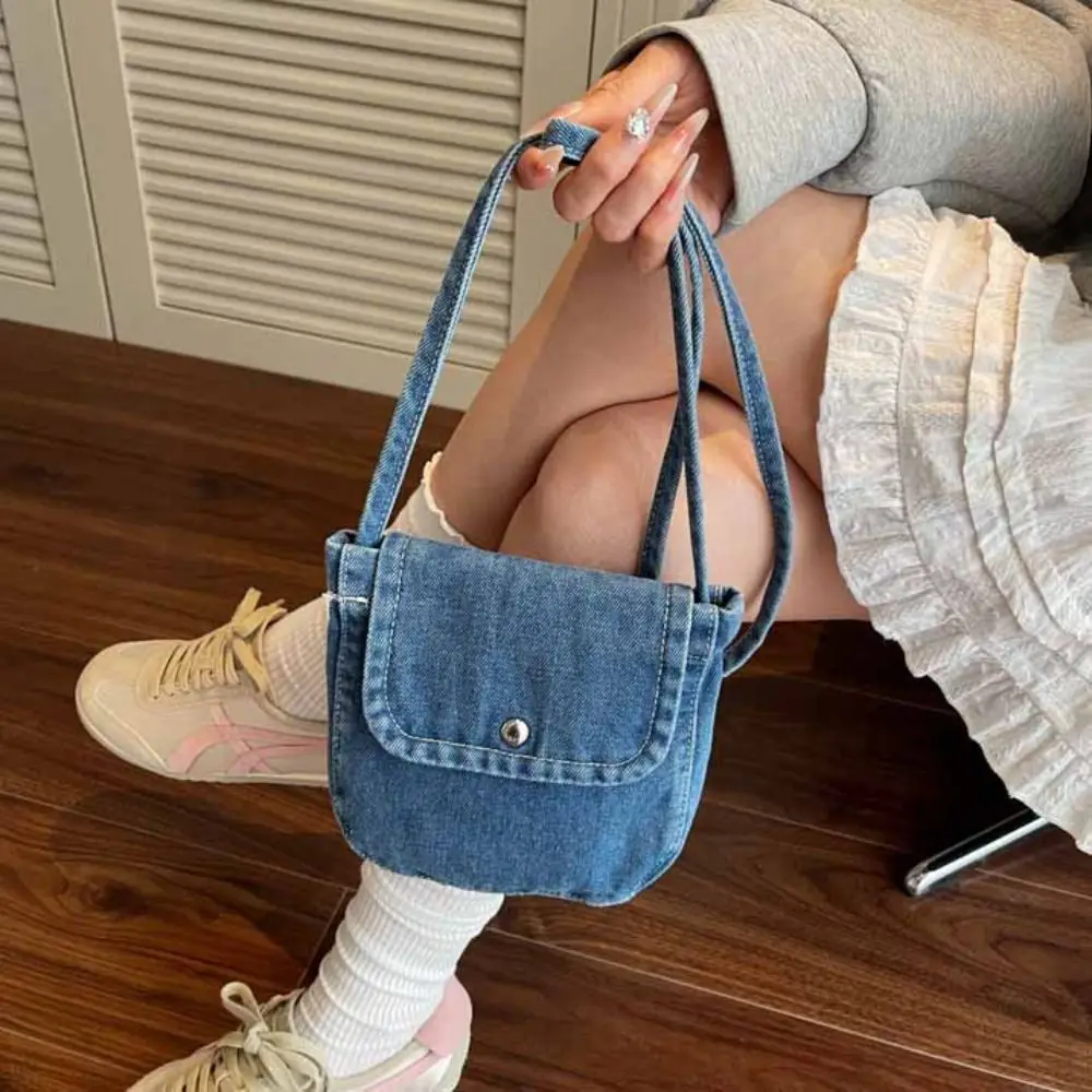 

Casual Y2K Denim Canvas Bag Street Style Large Capacity Vintage Handbag Solid Color Shopping Bag Solid Crossbody Bag Women&Men