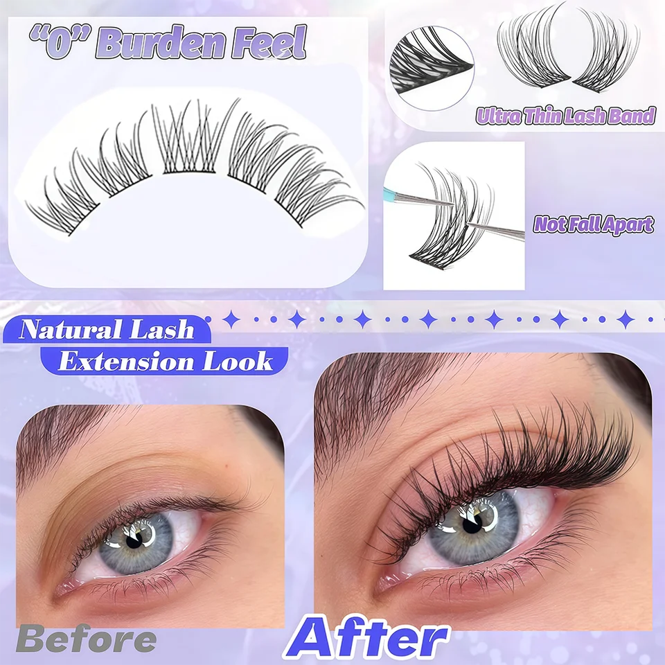 Set de tres tríos estilo libro, cola de pescado perezosa, ultra suaves, look natural, clusters individuales segmentados para principiantes 6
