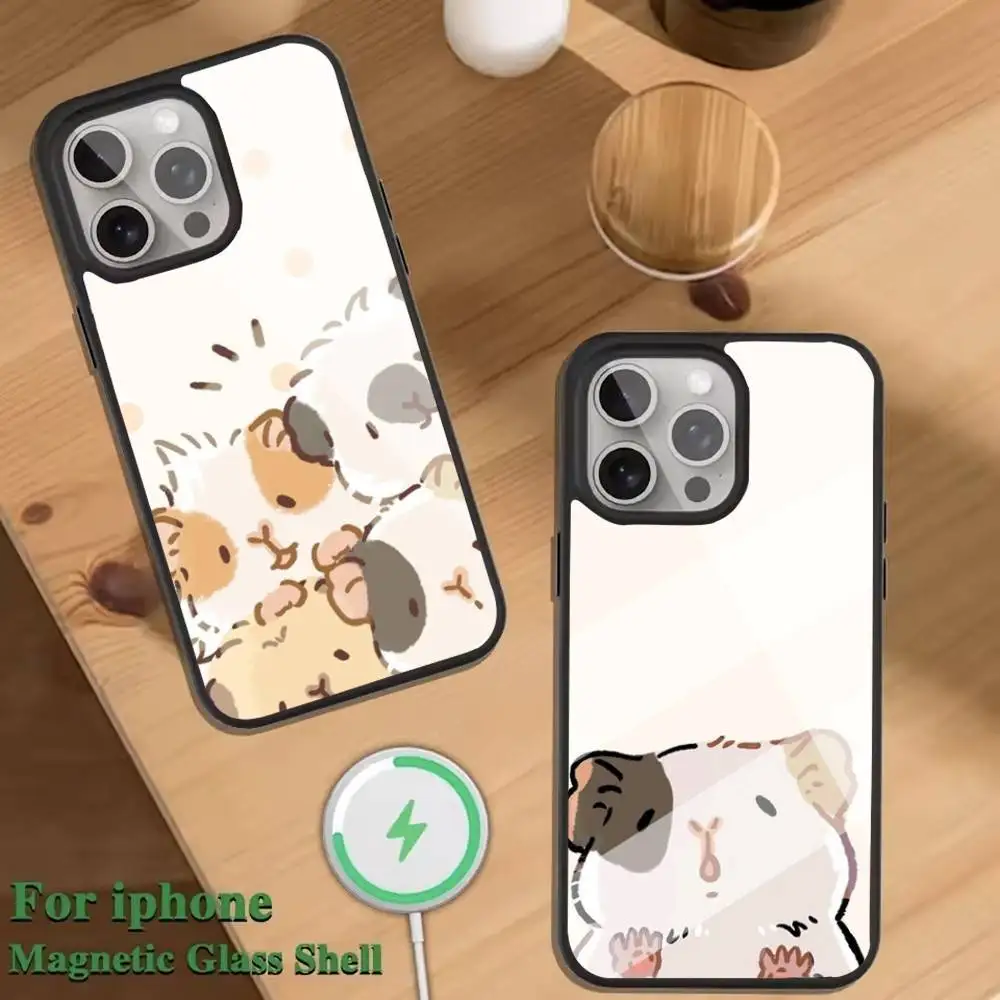 

Cartoon Hamster cute Phone Case For Magnetic Wireless Charge Cover For iphone 16 15 14 13 12 11 Pro Max Plus Coque