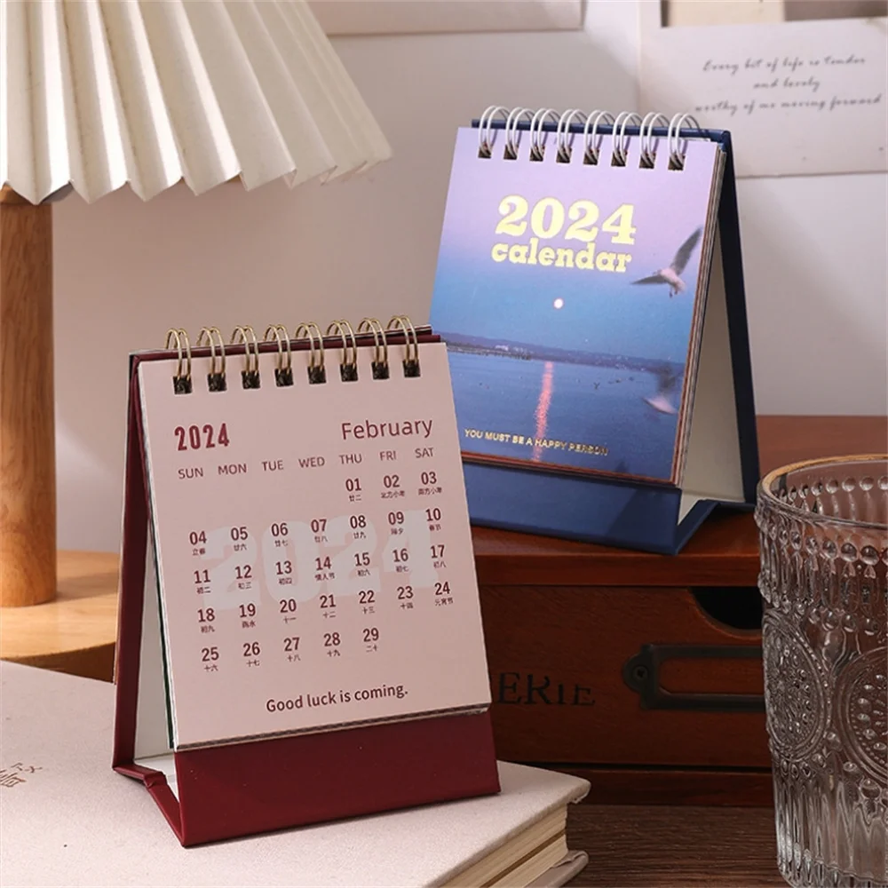 2024 Mini Desktop Calendar Creative Scenery Themed Desk Calendar Monthly Planner Calendar Book Table Decoration Student Supplies