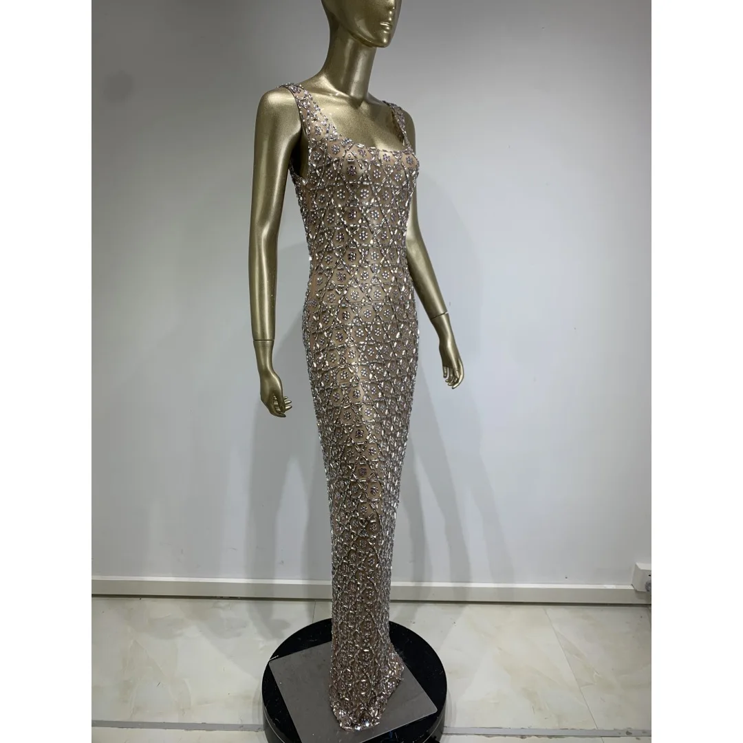 セクシーなラインストーンボールガウンスキニータイトパーティードレスセレブパフォーマンスイブニングドレスステージグラム衣装女性 Vallentain ドレス