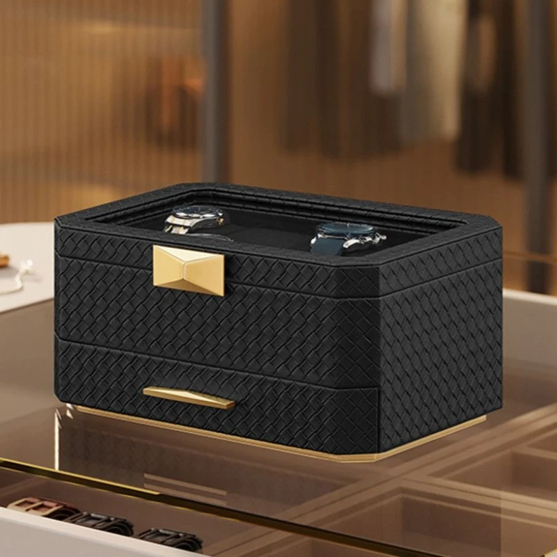 PU Leather Watch Box Luxury Double Layer Watches Case Large Capacity Necklace Jewelry Boxes Transparent Window Jewellery Box