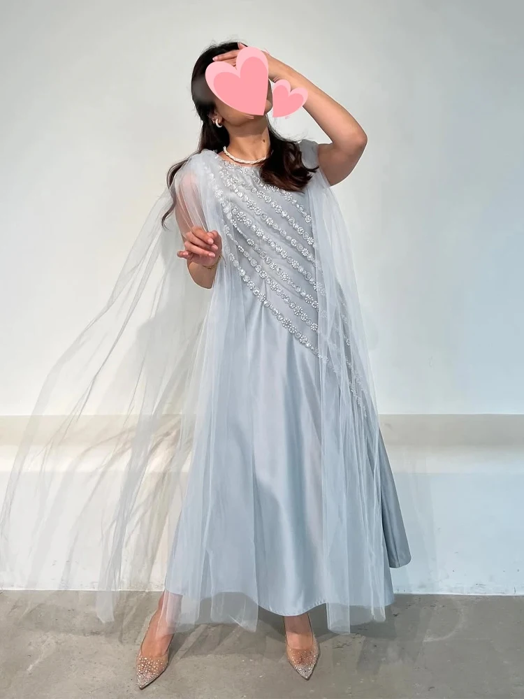 ที่กําหนดเองอย่างเป็นทางการคุณภาพสูงอย่างเป็นทางการTulleประดับด้วยลูกปัดตรงO-คอMidiชุดราตรีRetroประณีตคลาสสิก