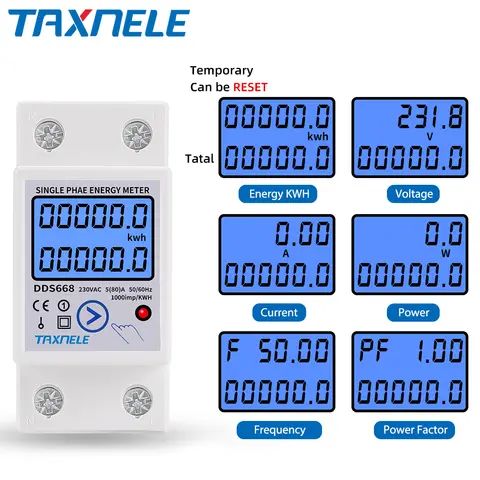 Din Rail Digital Single Phase Reset Zero Energy Meter kWh Voltage Current Power Consumption Meter Wattmeter 220V 110V AC
