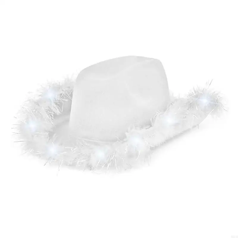 M6CD LED وامض قبعة رعاة البقر واسعة الحواف متوهجة نادي قبعة الكبار مرحلة العروض قبعة موضوع أغطية الرأس الطرف