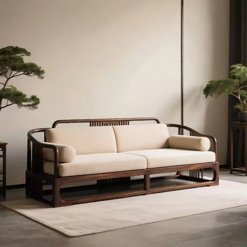 Light Luxury Minimalist Straight Row Sofa Reception Sofa North American Black Walnut