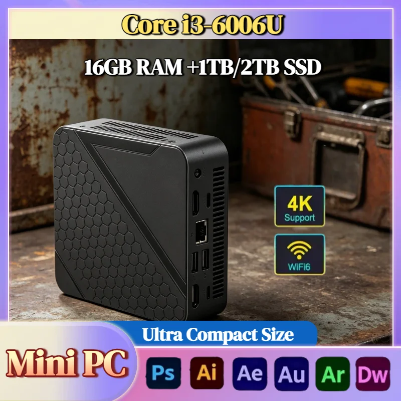 

2026 Intel Core i3 6006U Mini PC 16GB DDR4 512GB M.2 NVMe SSD Triple 4K WiFi6 BT5.2 Silent Cooling Office Home Pro