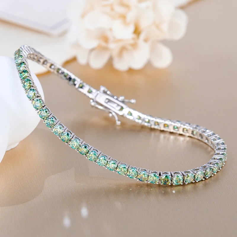 Brazilian Green 3mm blue-green moissanite Tennis bracelet  elegant sophisticated Fashionable versatile bracelet