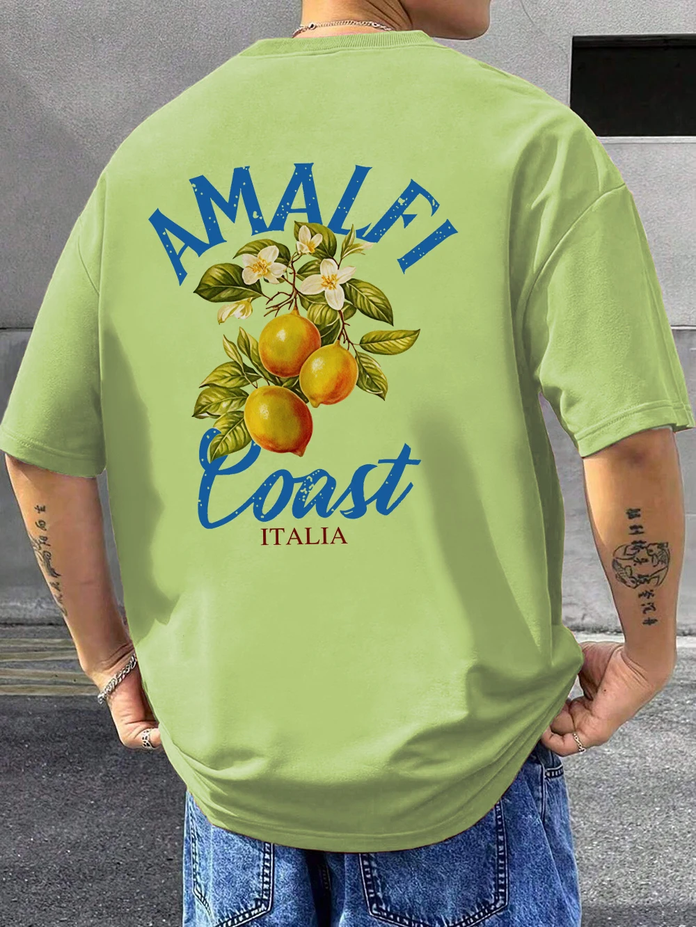 Amalfi Coast Lemon & Fruit Printed Mens T Shirts Cotton All-Match T Shirt Comfortable O-Neck Streetwear Hip Hop Soft Clothes