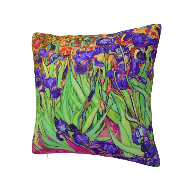 Vincent Van Gogh Purple Irises Pillow Home Decorative Nordic Art Painting Flowers Cushions for Sofa Square Pillowcase