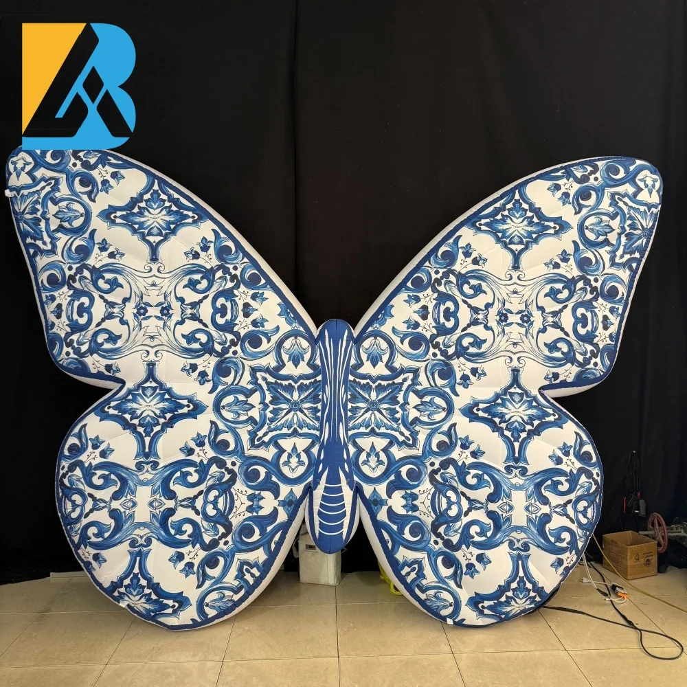 Diseño de mariposa inflable gigante personalizado para decoración de escenario de boda, juguete de alquiler