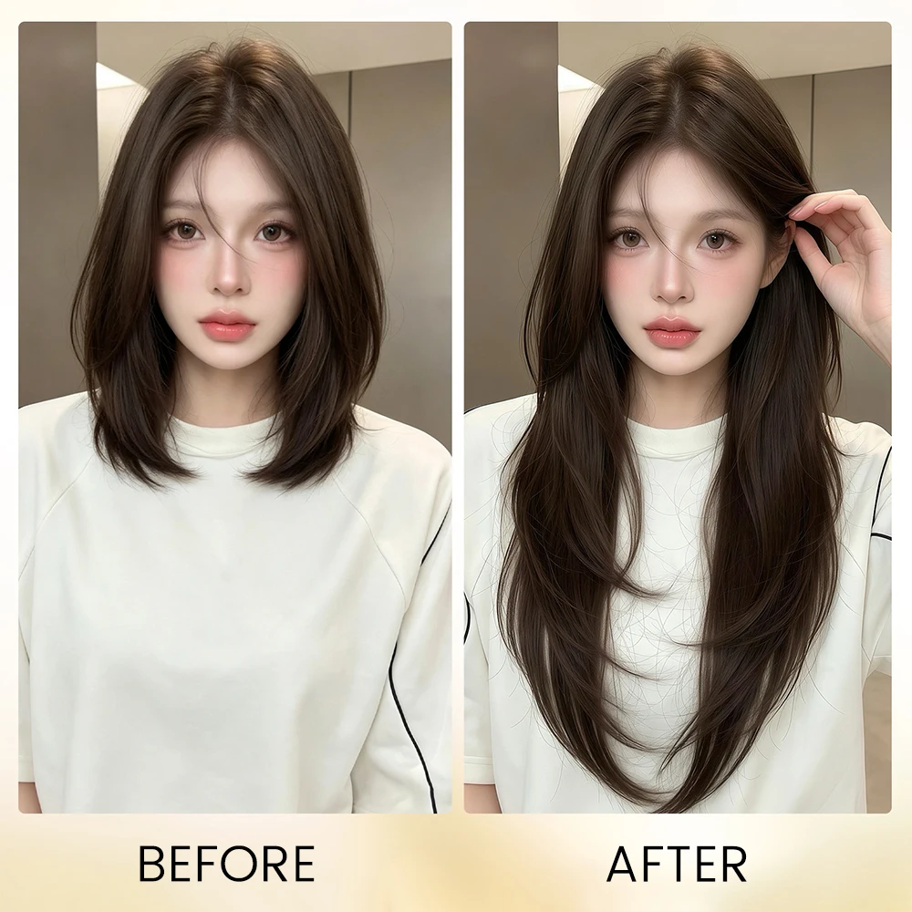 20Inch Synthetic Long Straight Layered U-Shaped Clip-in Hair Extension BB Clip Heat Resistant Hairpiece for Women