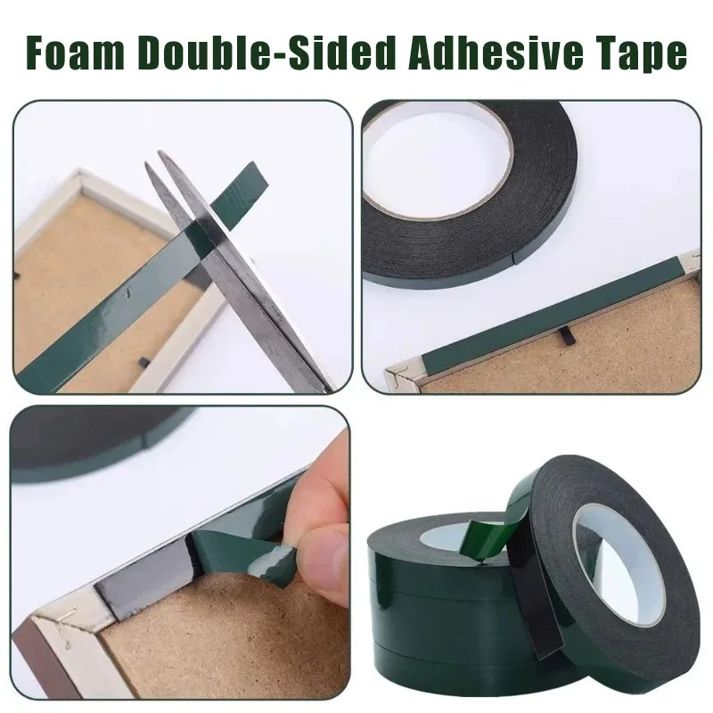 

1 Roll Green Film Black Double Sided Tape Strong Self Adhesive Sponge Strip PE Foam Tape Multifunctional 10/50mm Width for Decor