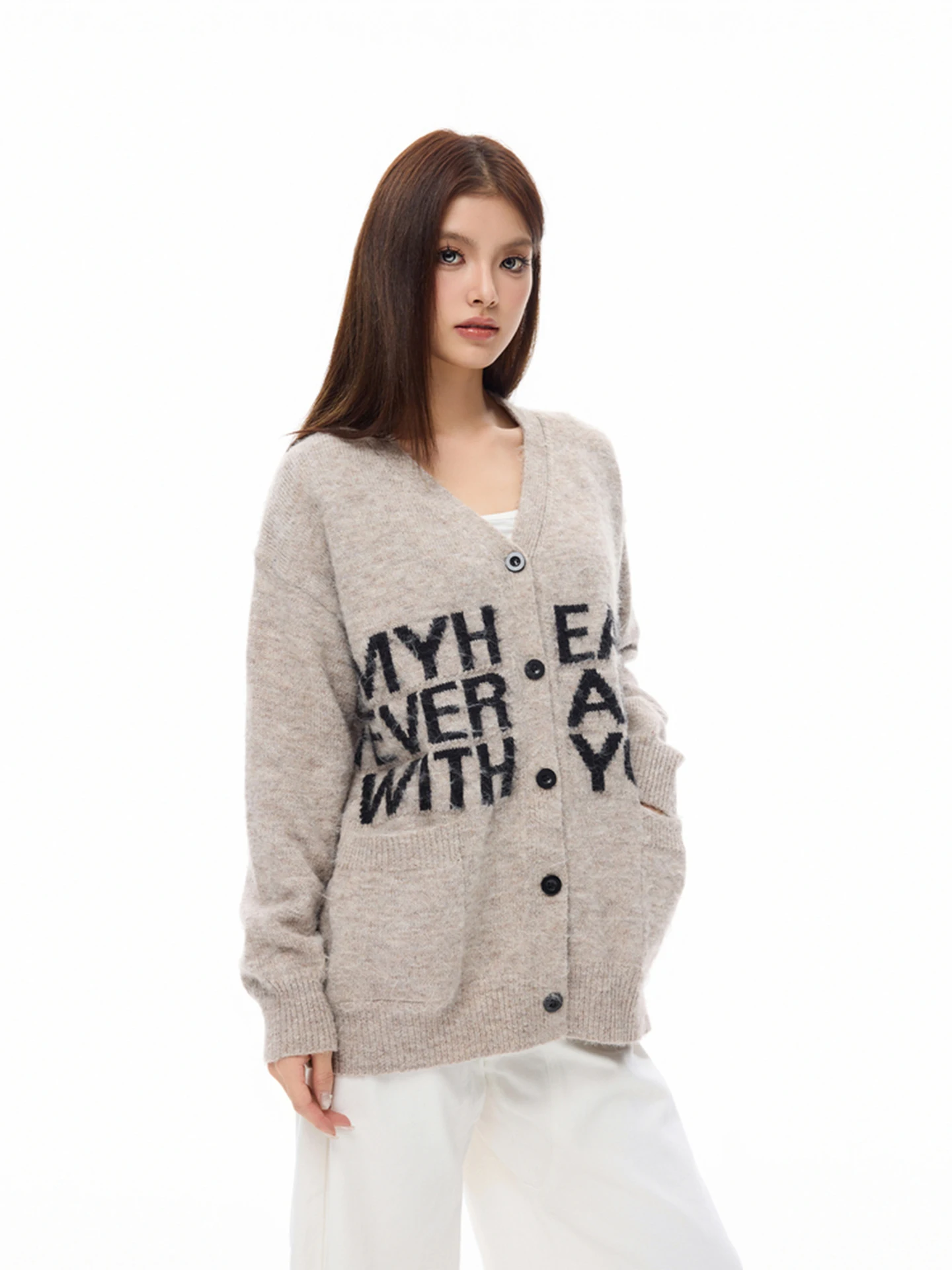 

Soft Cozy Letter Pattern Knitted Sweater Coat for Women And Men Retro Sle Autumn Winter Faion Casual Wear V-Ne Long Sve