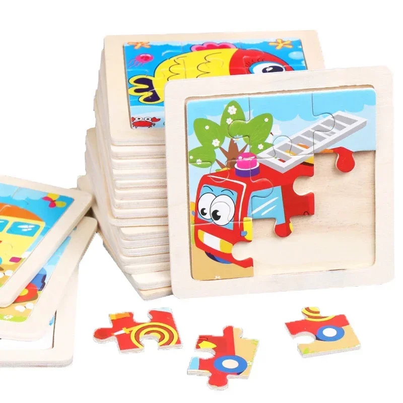 New 9piece Wooden 3d Puzzle Cartoon Animal Vehicle Intelligence Jigsaw Puzzle Game Montessori Educational Toys for Children