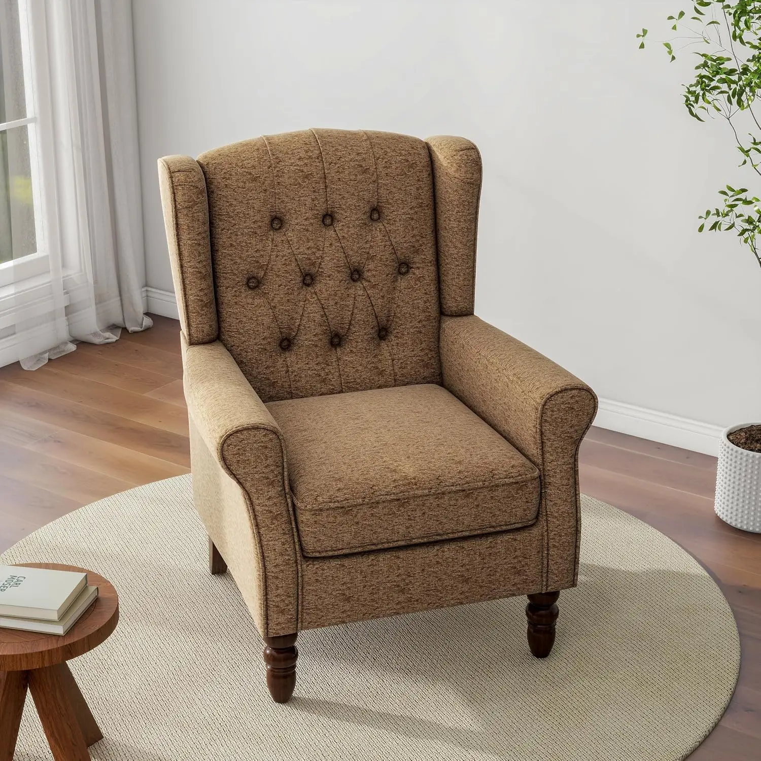 Tufted Wingback Chair, High Back Armchair, Wood Frame with Nailhead Trim, For Living Room Bedroom & Small Spaces, Customized