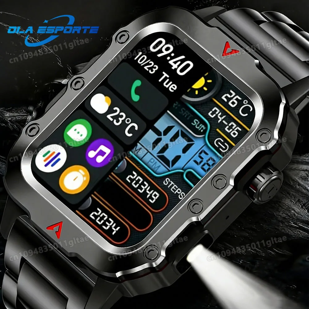 2026 New Smart Watch Bluetooth Talk LED Flashlight Multi-function Outdoor Sports IP68&5ATM Waterproof Smart Watch for Men Women