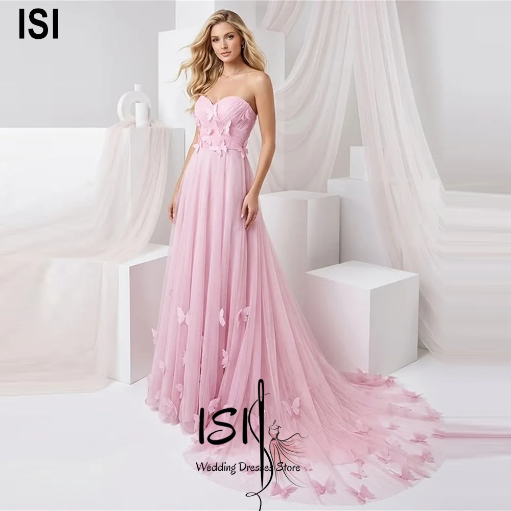 Vestido de Fiesta Elegante ISI, Corte A, Personalizado, de Tul, sin Tirantes, Escote Corazón, para Eventos Formales