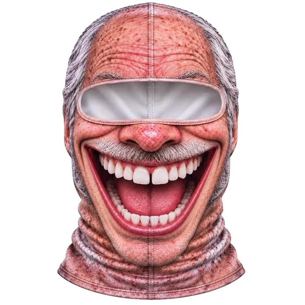 3D Face Printed Old Man Balaclava Face Mask Full Coverage Breathable Eye Hole Funny Ski Mask Elastic White Mustache