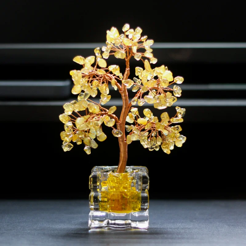Hot-Selling Yellow Stone Crystal Money Tree Handicraft Home Office Decoration Ornament Gift